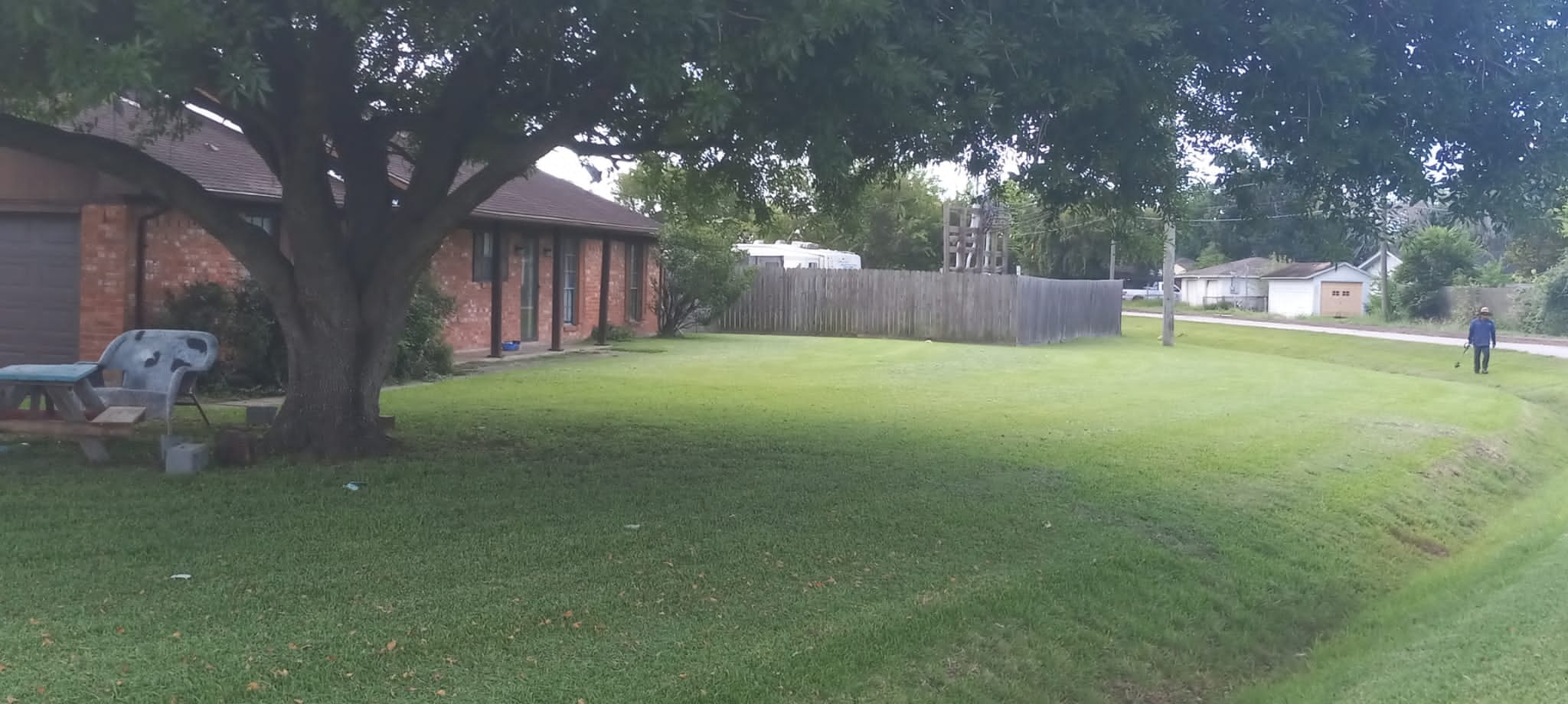 Freeport RV Park — well-maintained park grounds with large shade trees