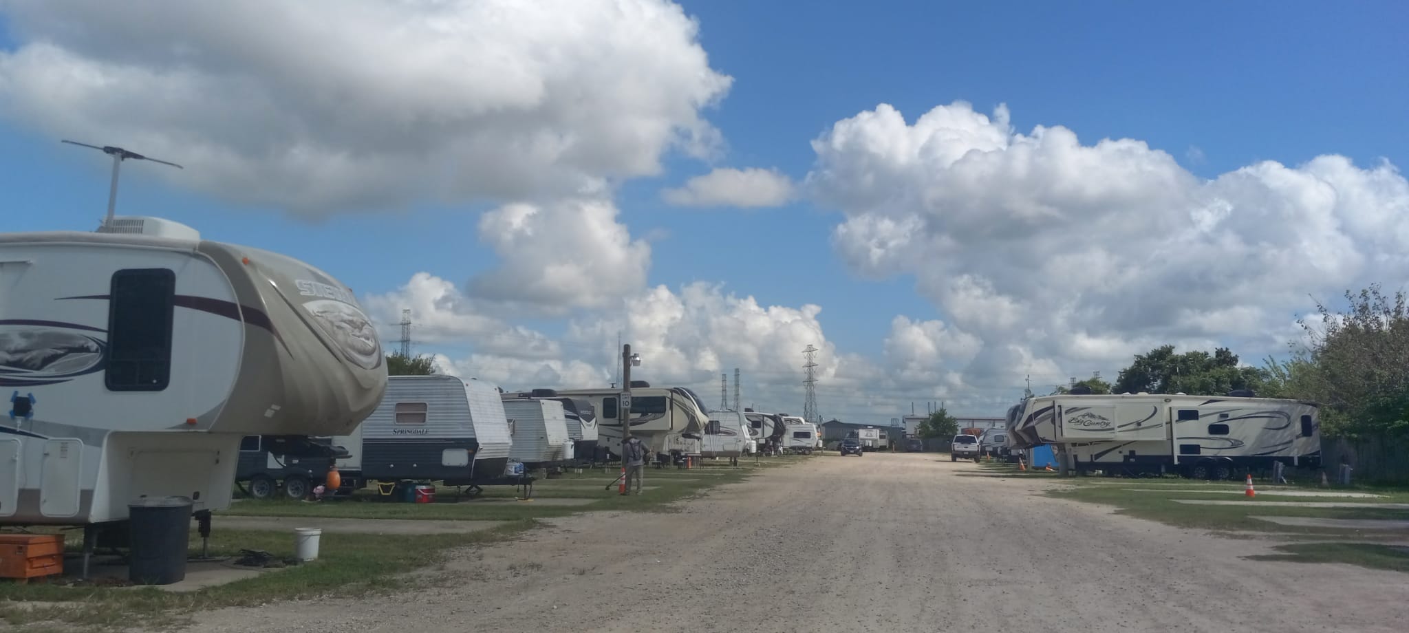 Freeport RV Park — RVs lined up along the main road