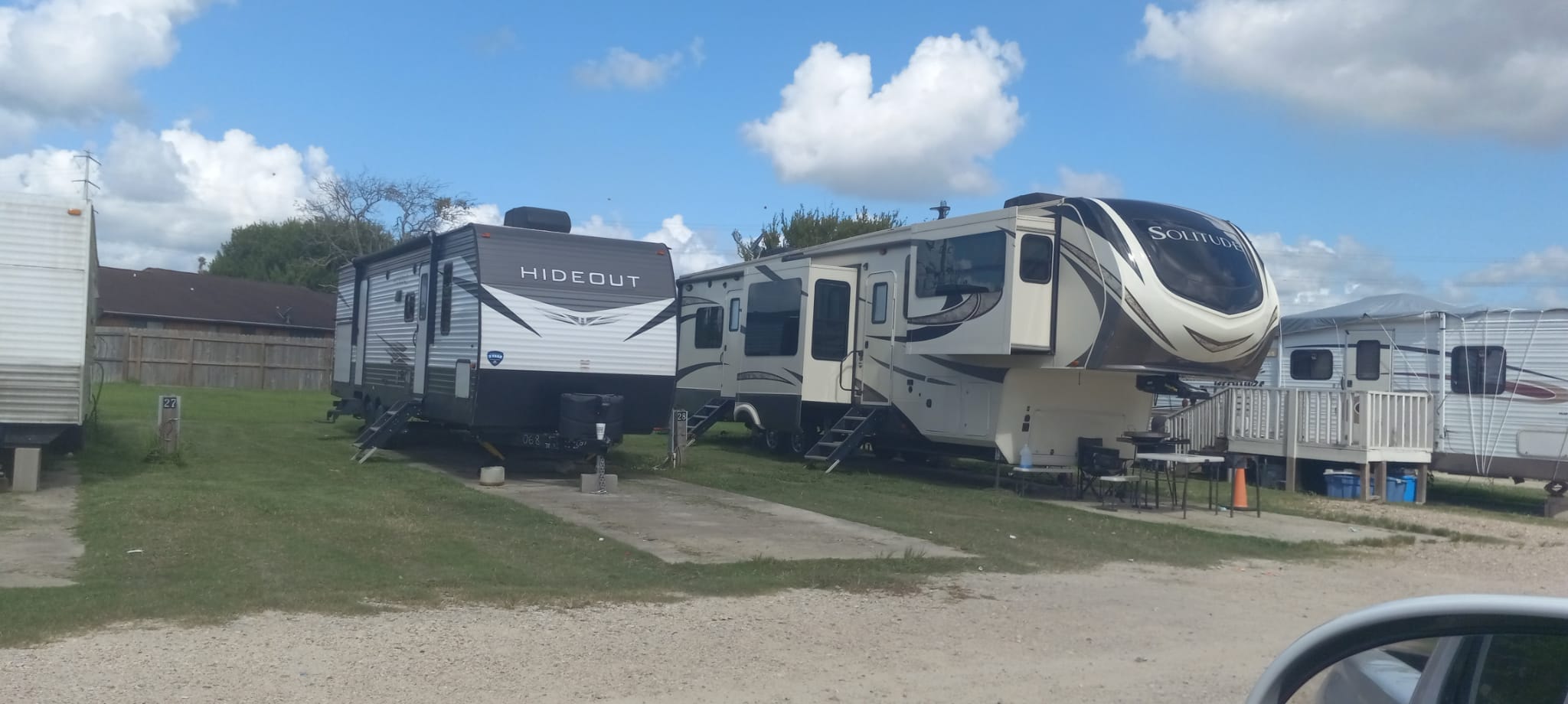 Freeport RV Park — Hideout and Solitude fifth wheels at their sites